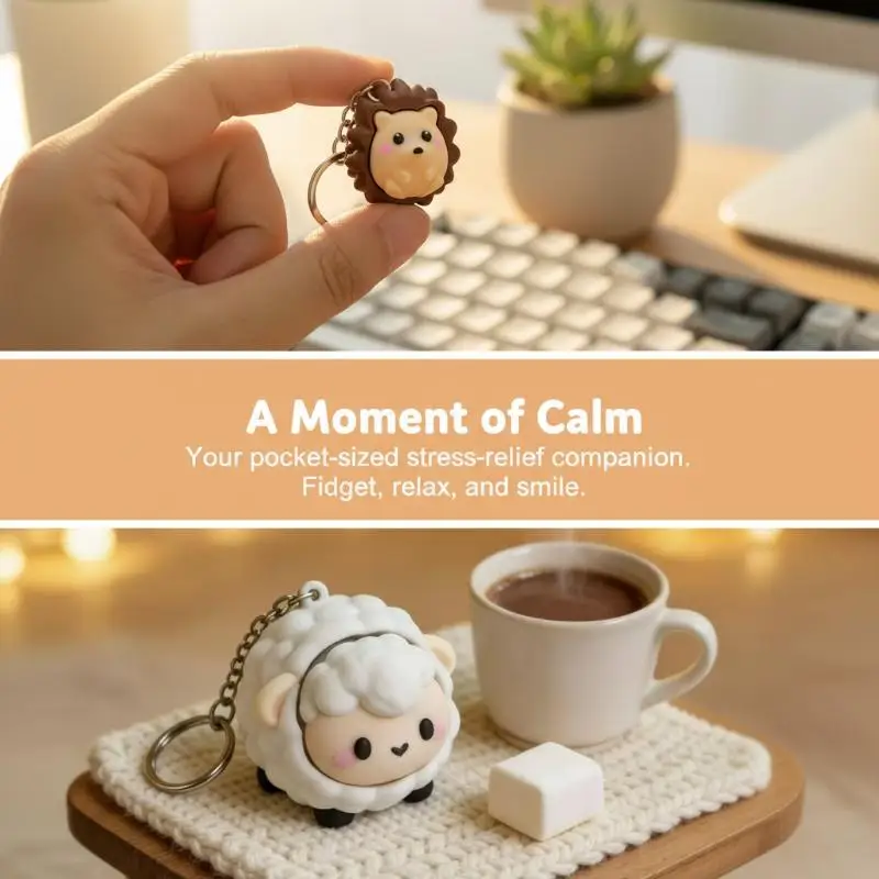 Quiet 3D Printed Animal Fidget Clicker Keychain Mini Stress Relief Toy for Bag Pendant Work Anxiety Relief