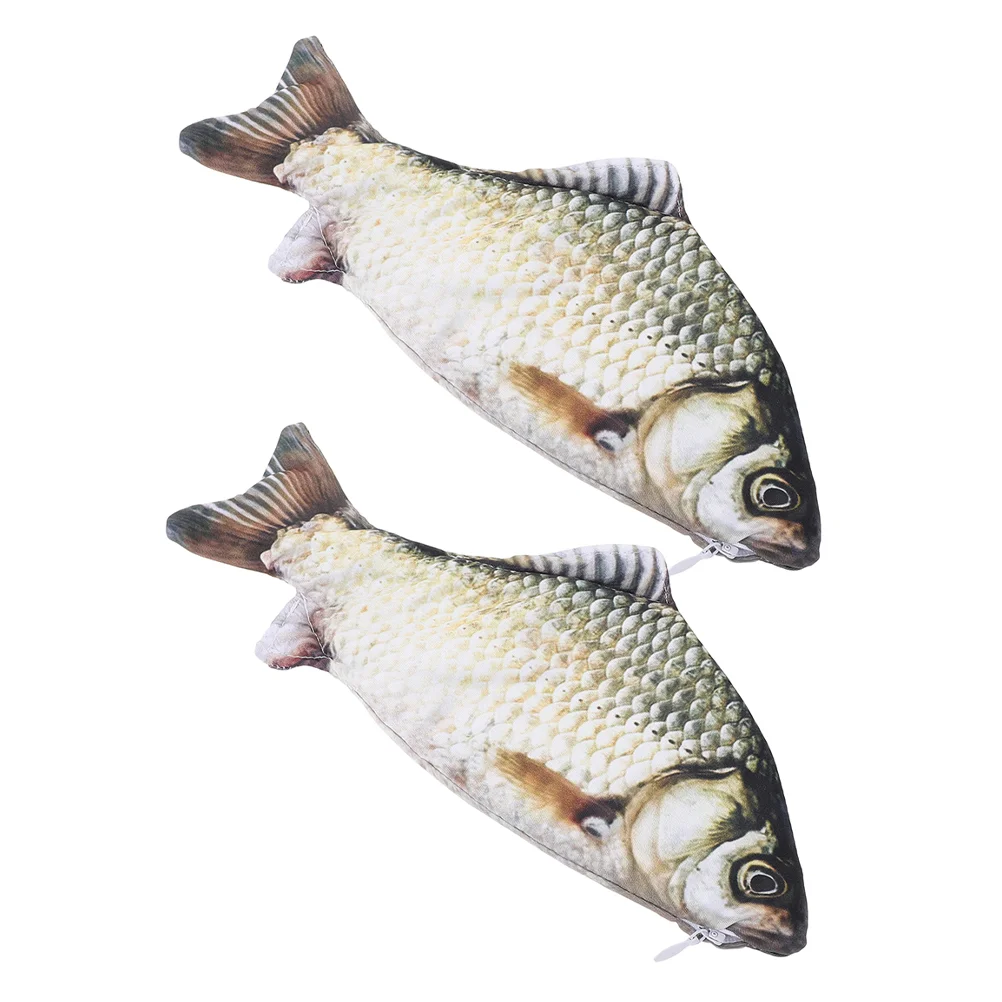 2 Pcs Simulated Fish Pen Bag Cute Funny Polyester Holder Realistic Design Kawaii Pencil Pouch Creative Present School Office