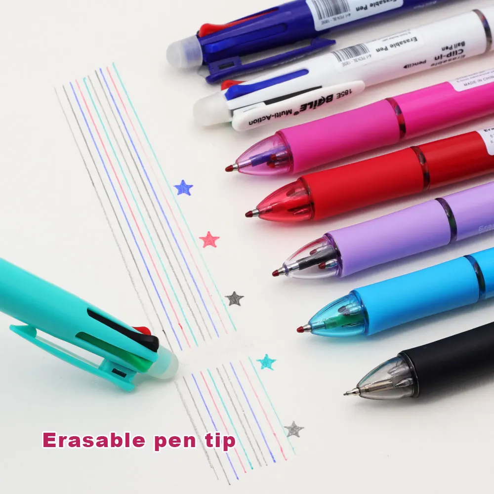 Kreative 5-in-1 mehrfarbige, löschbare Gelstifte, 2 Stück, automatischer Bleistift mit Radiergummi für Schule, Büro, Schreibbedarf, Schreibwaren – Detail 7