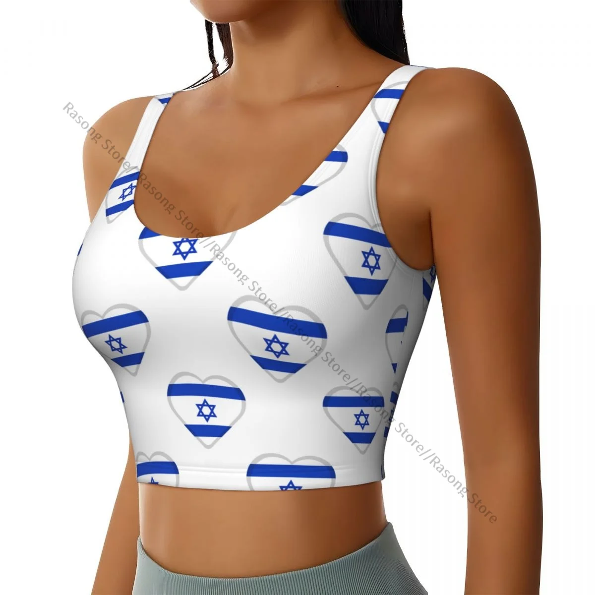 Women Sexy Sports Vest Hearts With Israel Flag Female Streetwear Sport Lingerie Tee Crop Top