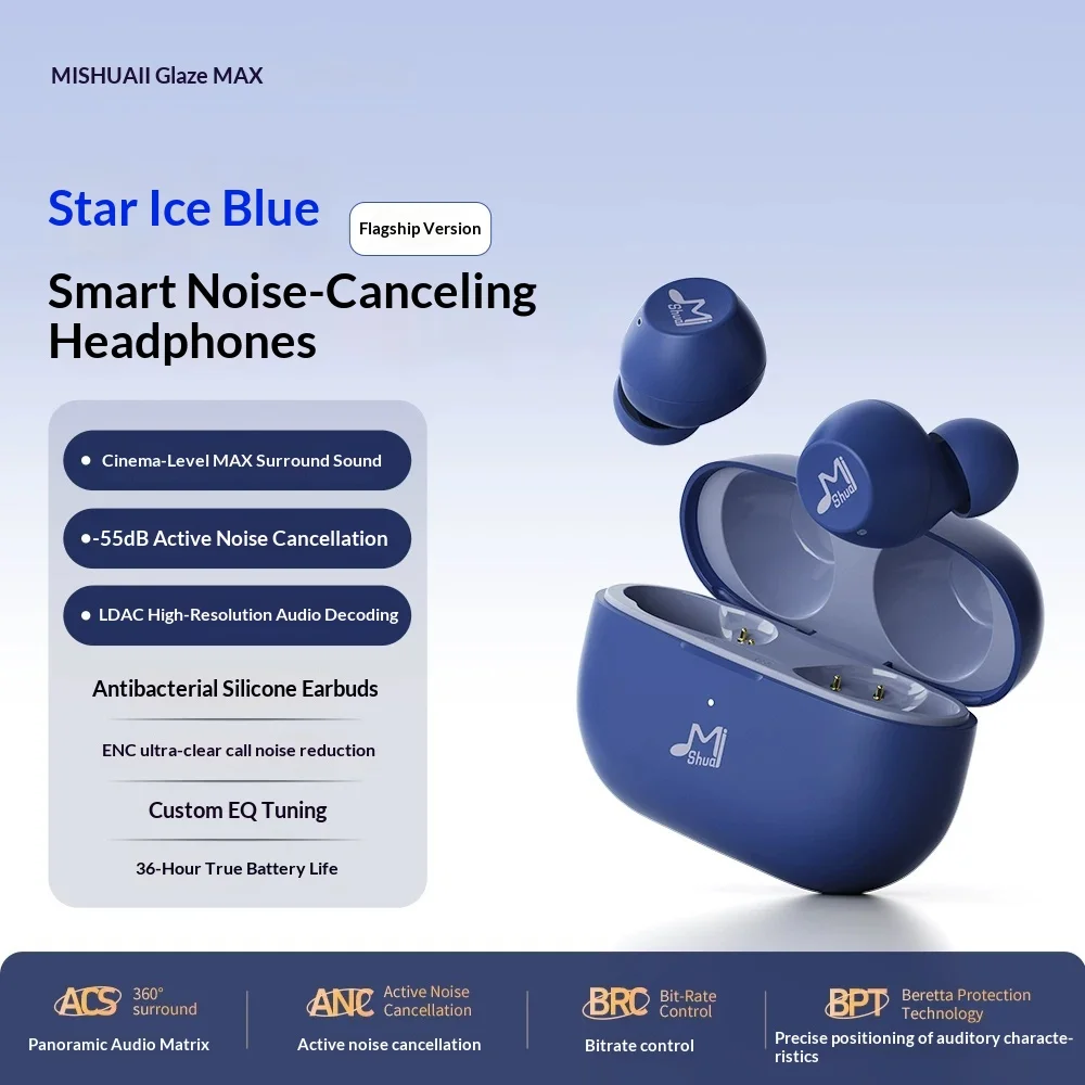 MISHUAI Coloured Glaze MAX Wireless Earbuds -55dB ANC LDAC HD audio decoding Earphones Cinema-level MAX surround audio