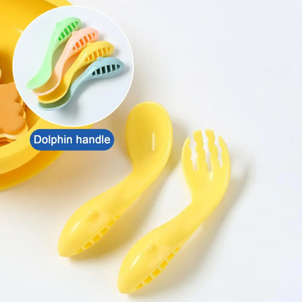 Cutlery Set for Babies Easy-grip Dolphin Handle Cutlery Set Bpa-free Baby Plates with Strong Suction Anti-slip for Self-feeding