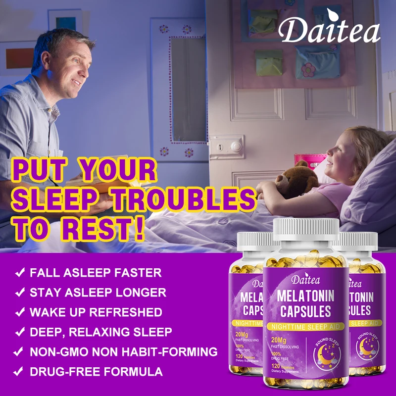Melatonin 20mg Anti Stress Tools Sleeping Capsules Melatonin to Sleep Stay Asleep Longer For Adult Beauty Health