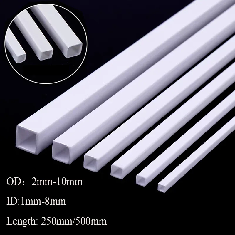 50/10 Stück ABS-Kunststoff-Vierkantrohr, hohle quadratische Stangenstangen, Styrolstange für DIY-Sandtisch, architektonische Modellbau – Detail 1