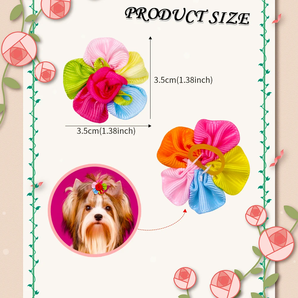 20PCS Cute Handmade Puppy Dog Hair Bows Pet Dog Hair Accessories Flower Bows Dog Grooming Bows for Small Dogs Pet Products