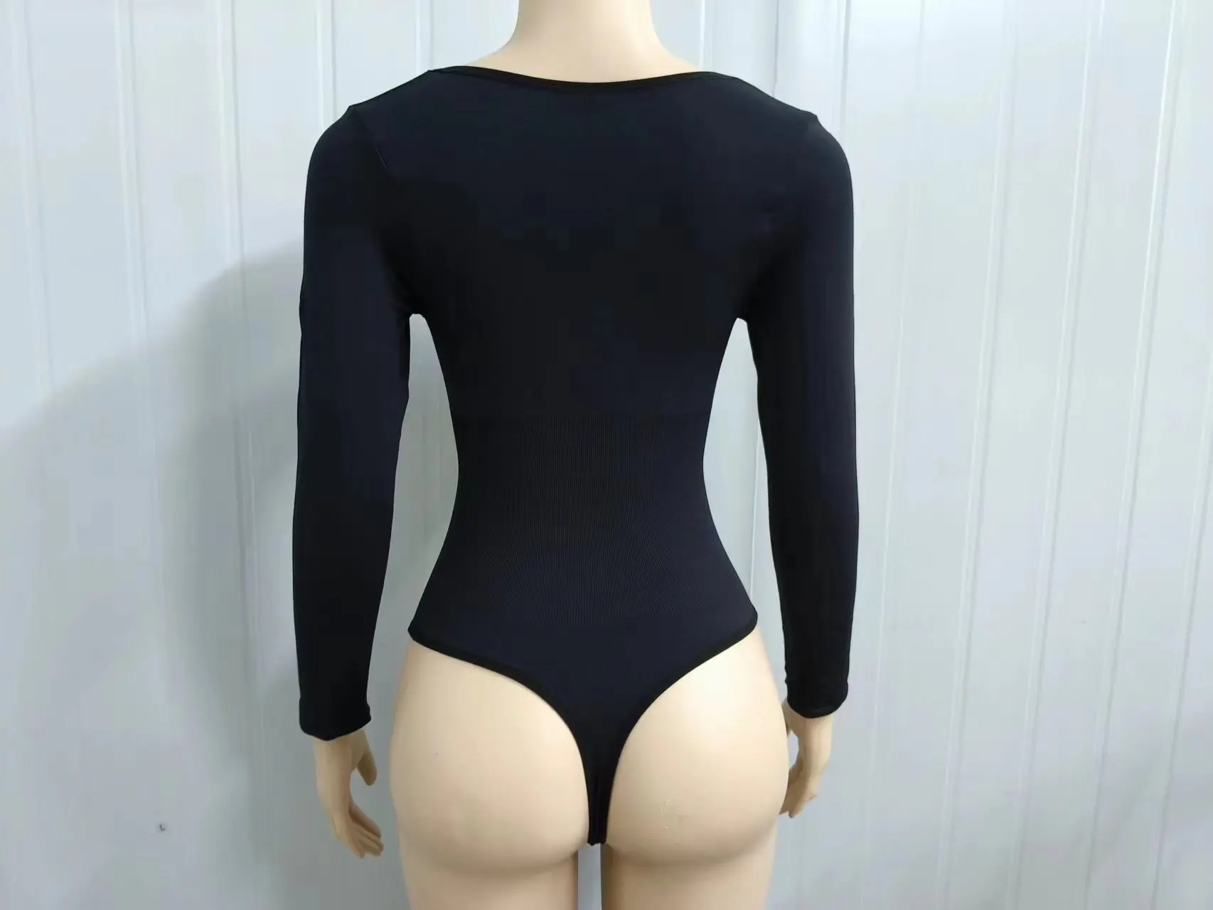 Women Seamless Long Sleeve Square Neck Thong Bodysuit Shapewear High Compression Fajas Body Shaper Tummy Control Jumpsuit Tops