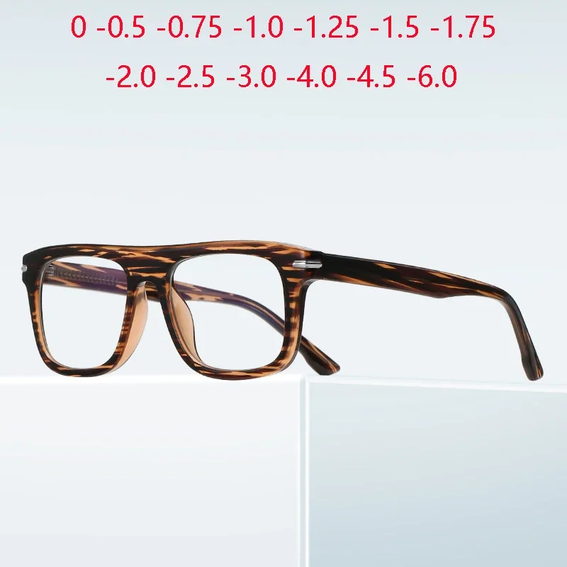 

Leopard Frame Square Shortsighted Prescription Spectacle Men Spring Leg Anti Blue Rays Nearsighted Glasses 0 -0.5 -0.75 To -6.0
