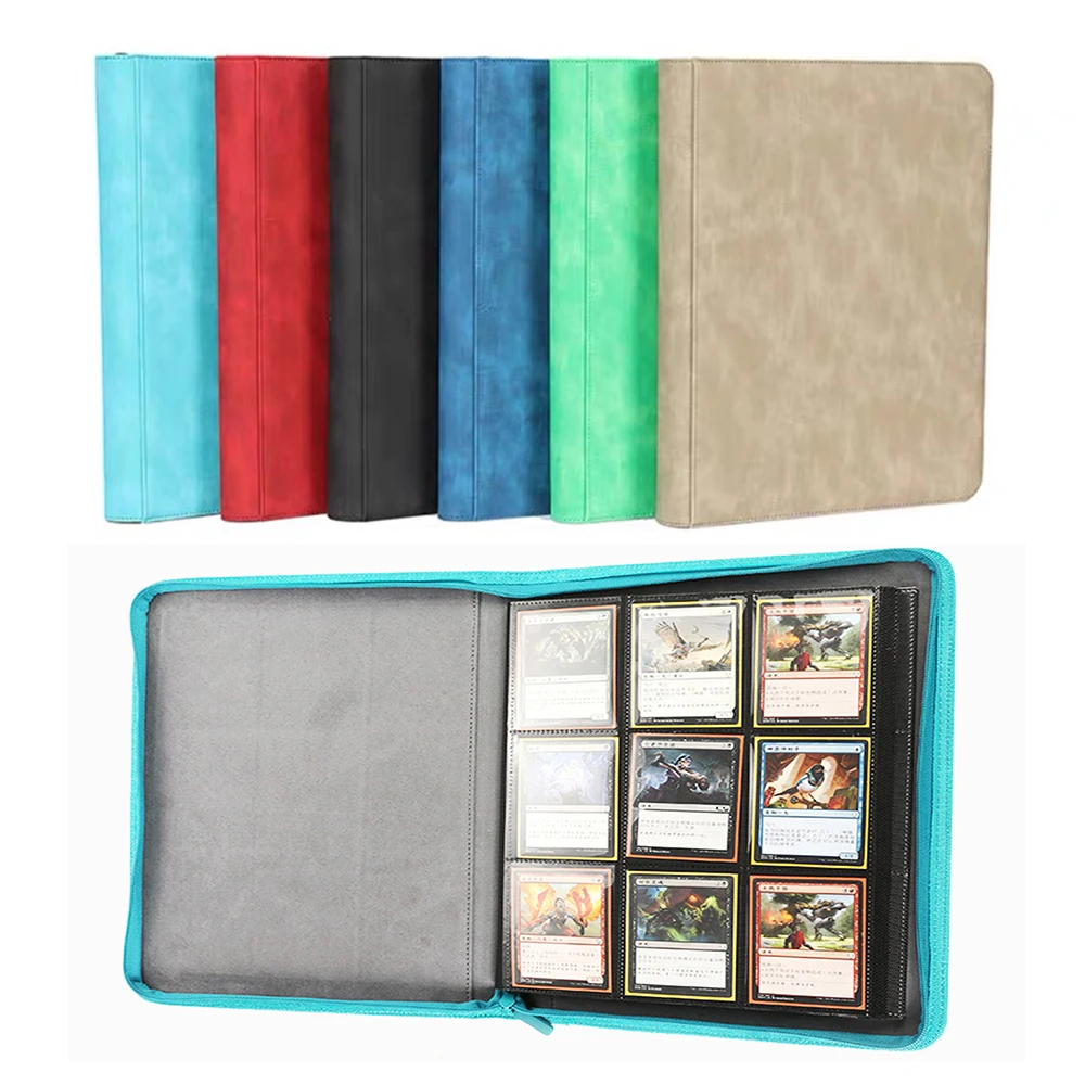 

9 Pockets Cards Colourful Binder PU Leather TCG Game Folder Collection Album Zipper Side Loading Card Pages for MTG/PKM/FOW/YGO