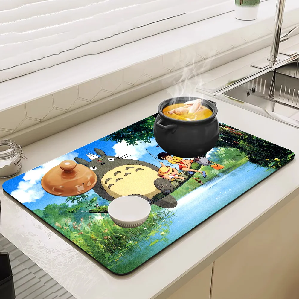 Miyazaki Hayao Coffee Mat Dish Draining Mat Drying Mat Quick Dry Bathroom Drain Pad Kitchen Faucet Placemat