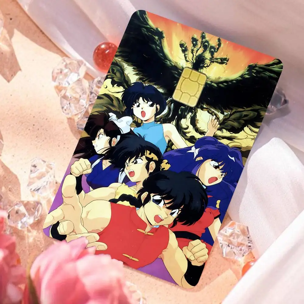 ملصقات بطاقة Ranma الهزلية أنيمي ماتي الجلد الأمامي غطاء لاصق لبطاقة الخصم بطاقة الائتمان الصغيرة