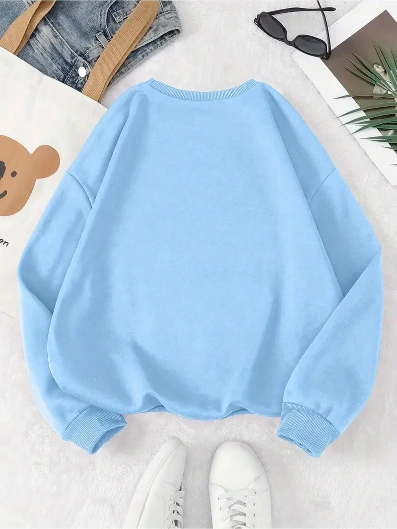 Cartoon print hoodie, casual style top, kangaroo pocket, loose version, fall/Winter fleece lined hoodie