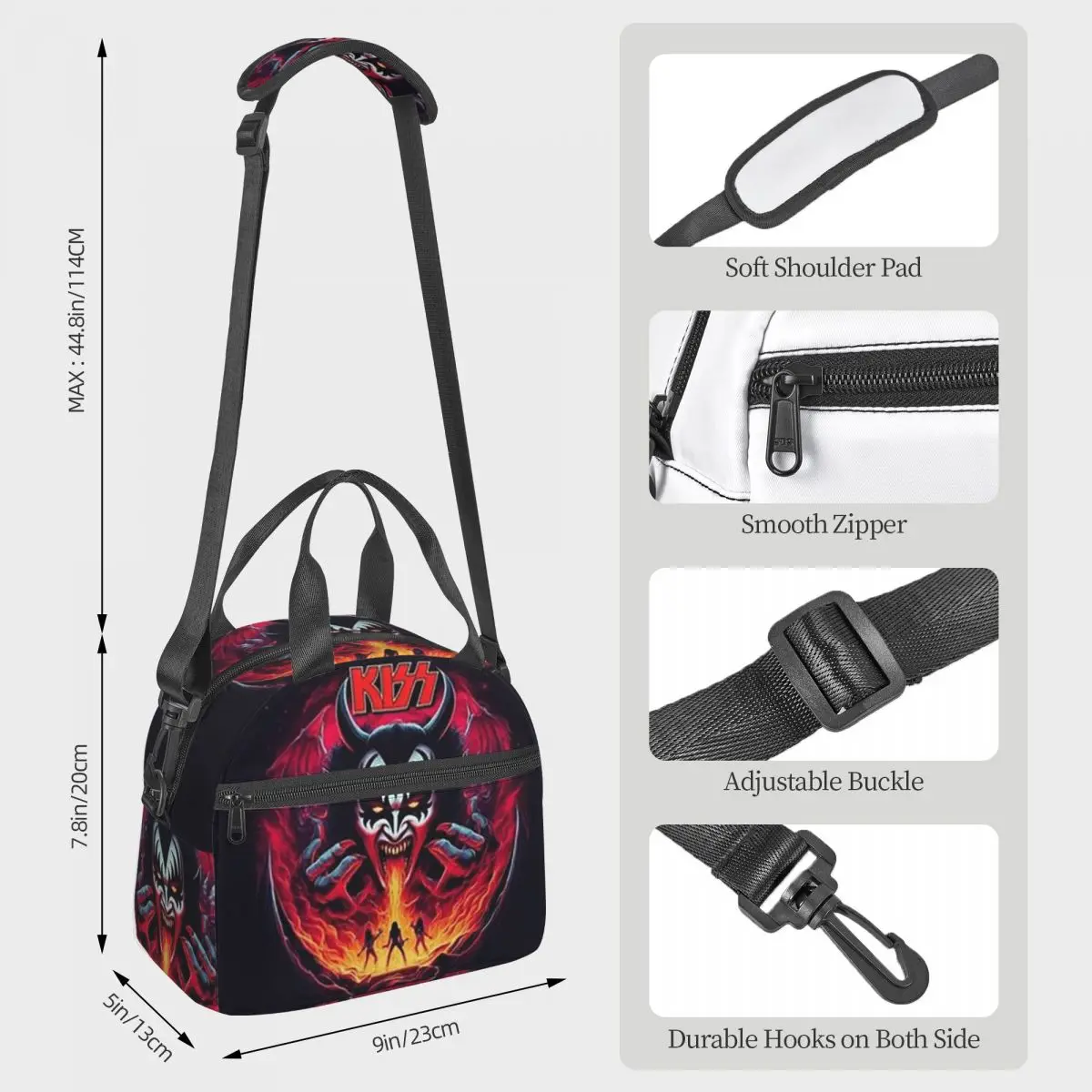 KISS The Band Demon Red Rock Music Insulated Lunch Bag for Women Office Cooler Thermal Box Tote Leakproof Lunch Boxes