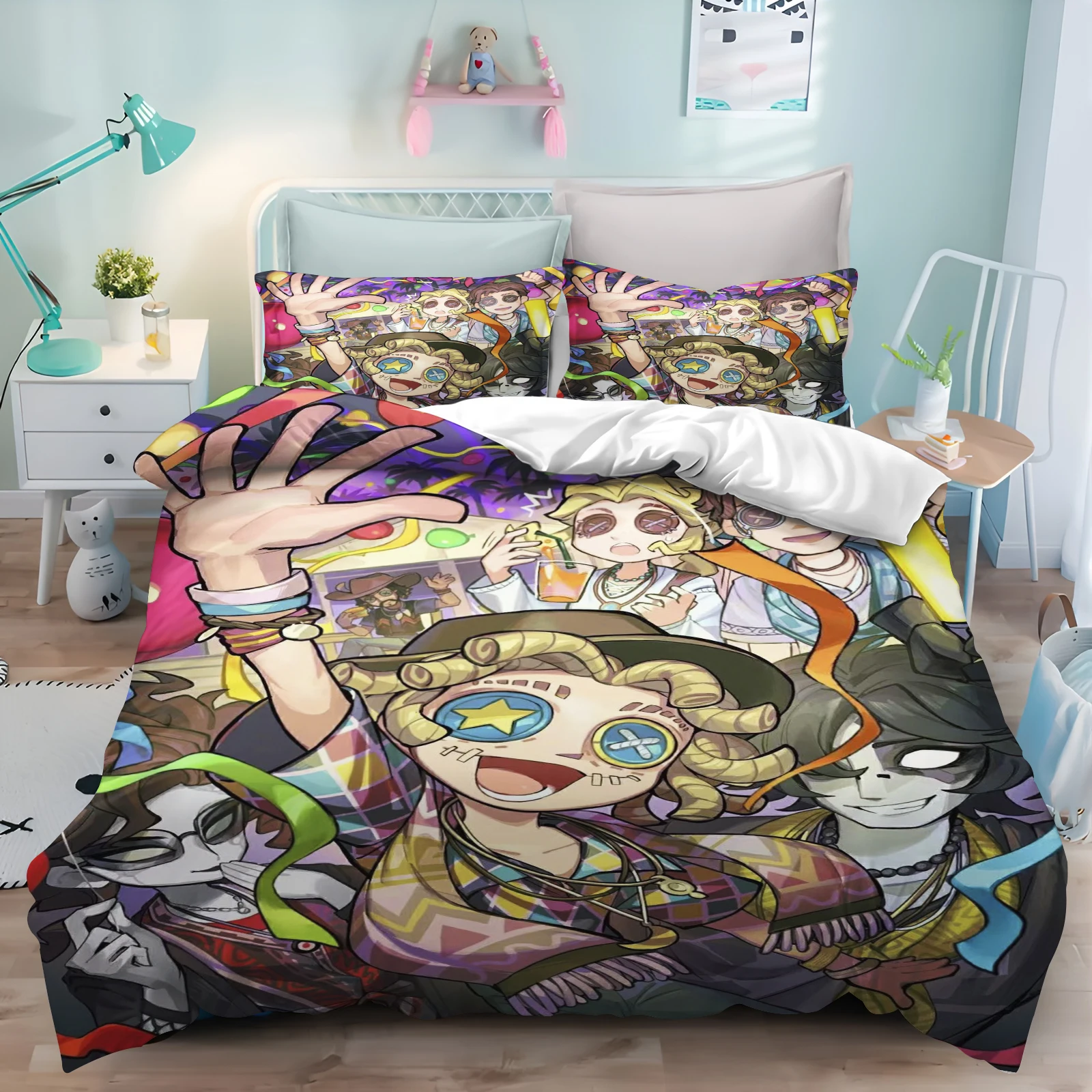Conjunto de capa de edredom com estampa moderna de quinta personalidade – edredom para quarto infantil, conjuntos de colchão de 3 peças para casa