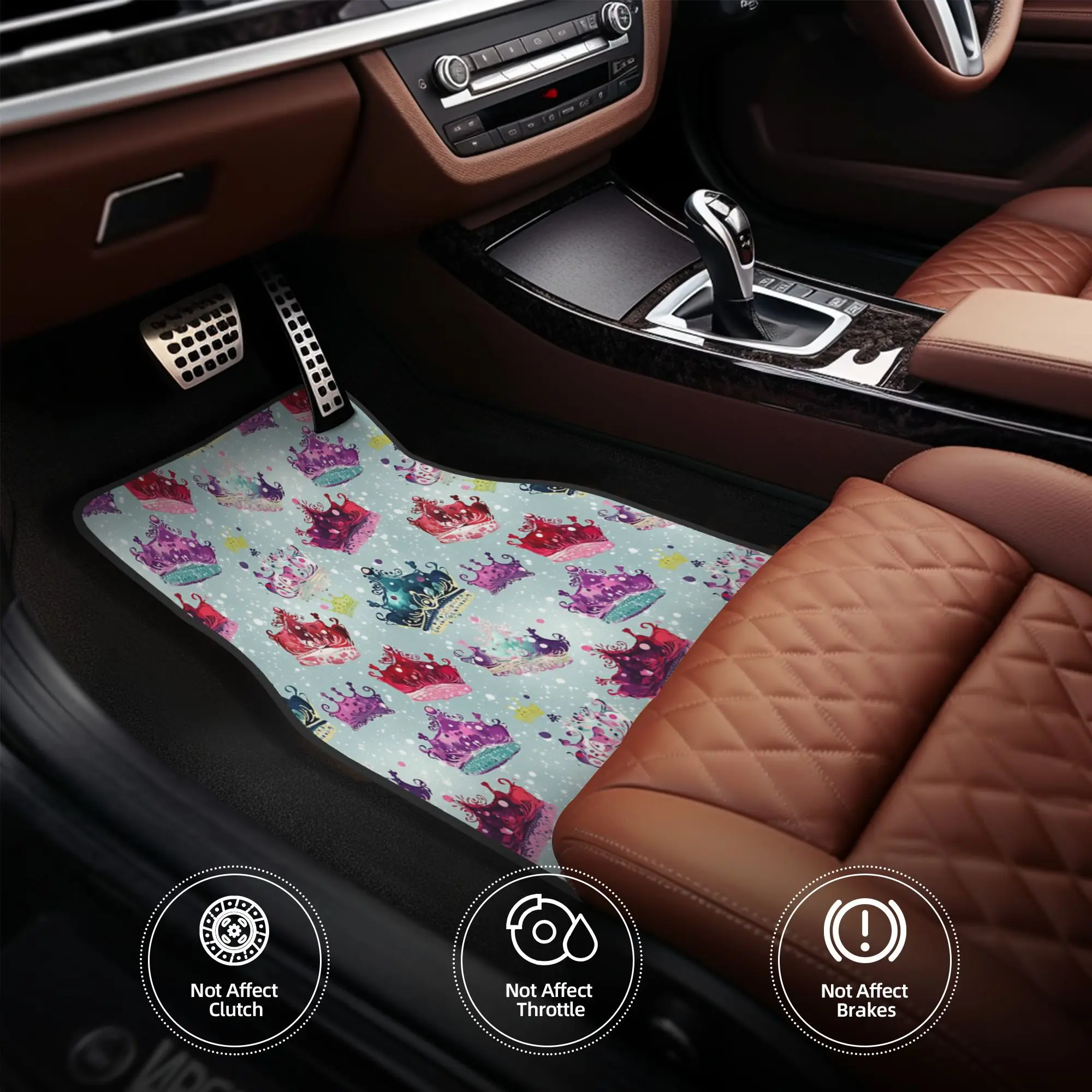 4pcs Dreamy Tiaras Pillow Car Floor Mats, Durable, Fit For Cars, Ideal Gift, Vehicle Interior Mats, Playful Design, Durable Mats