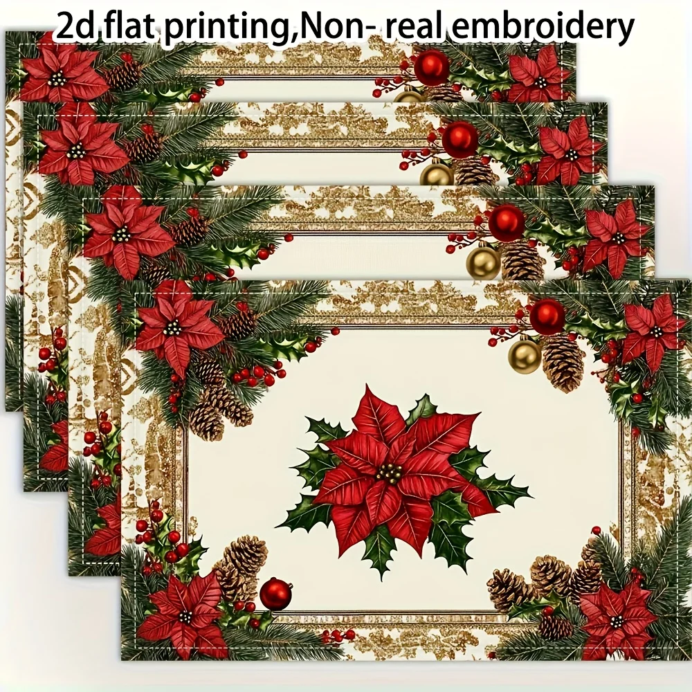 Bold Green Red  Plaid Snowman Cold Outside Lettering Snowflake Linen Placemat For Christmas Holiday Dining Table Topper