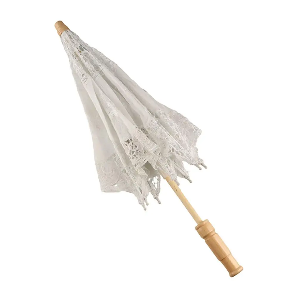 Embroidery Floral Wedding Lace Umbrella Hollowed Wooden Handle Prop Umbrella Cotton Black Parasol Umbrella Women image 3