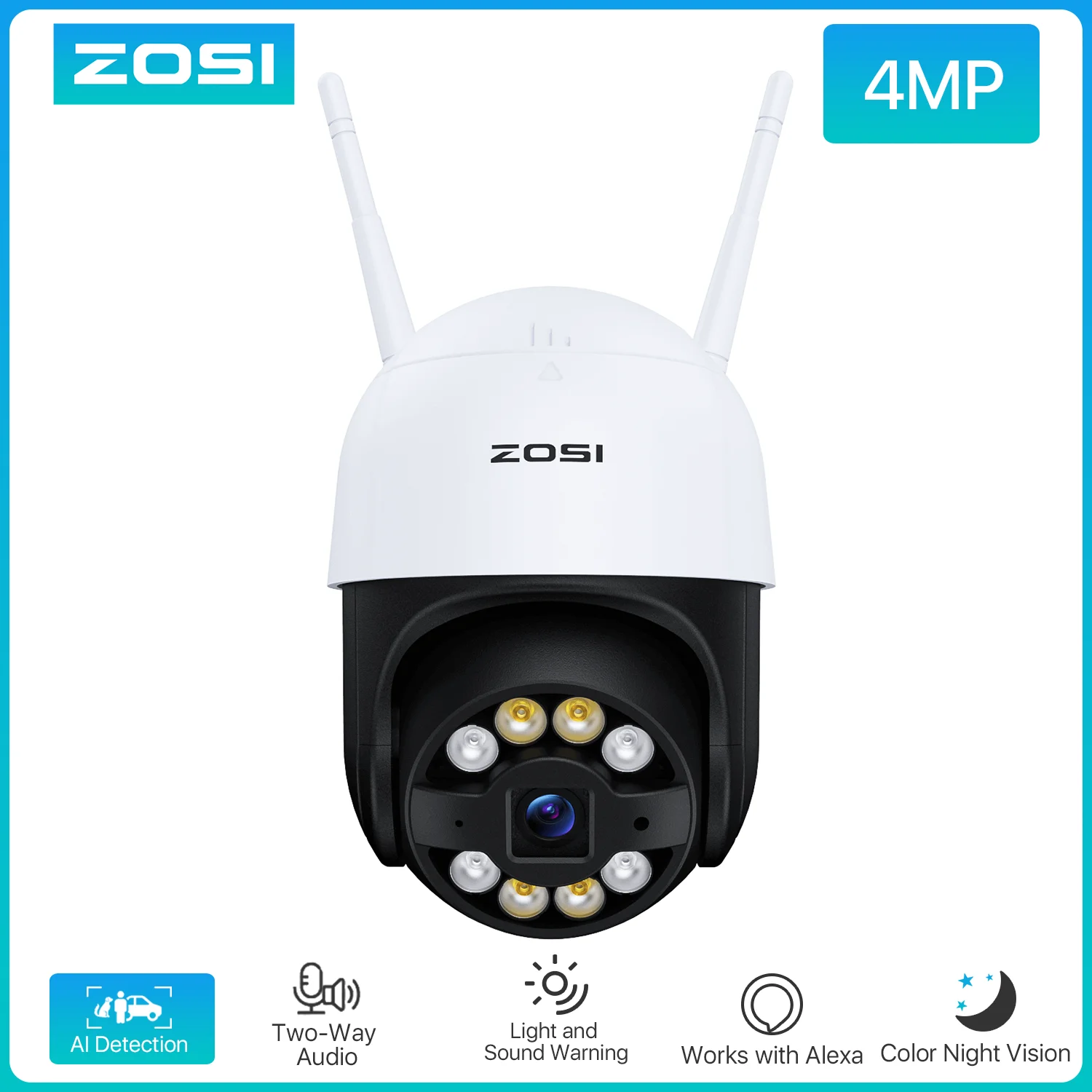 ZOSI Wifi PTZ Camera 2MP/3MP/4MP Starlight Night Vison Surveillance Outdoor IP Camera 2-Way Audio AI Human Detect Wireless Cam