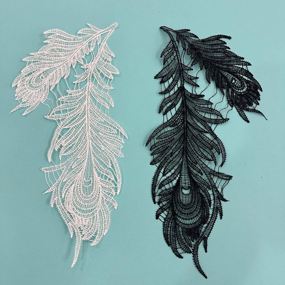 1 Pair Embroidery White Black Feather Patch For Wedding Headwear DIY Craft Accessories