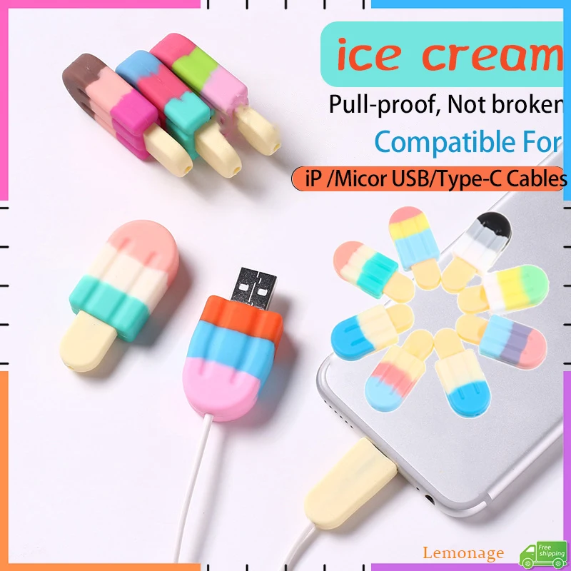 

【Buy 5 Get 1 Free】Ice Cream Cord Cable Protector Cable Winder Cover Charger Protector compatible For Android/iP Phone Charger Ca