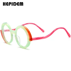 HEPIDEM Acetate Glasses Frame Women Brand Design Oversize Big Size Round Eyeglasses Japanese Handmade Spectacles Eyewear 9354