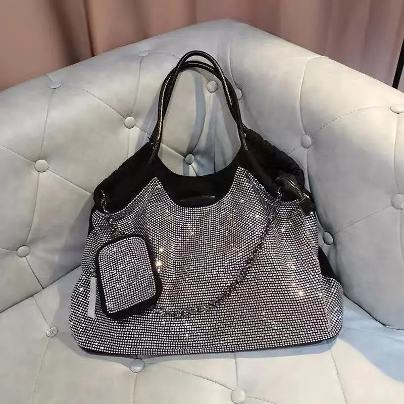 

Luxury Diamonds Women Shoulder Bag Large Shopper Bags for Women 2022 Bling Handbags and Purses Chains Party Evening Bag Hobo New