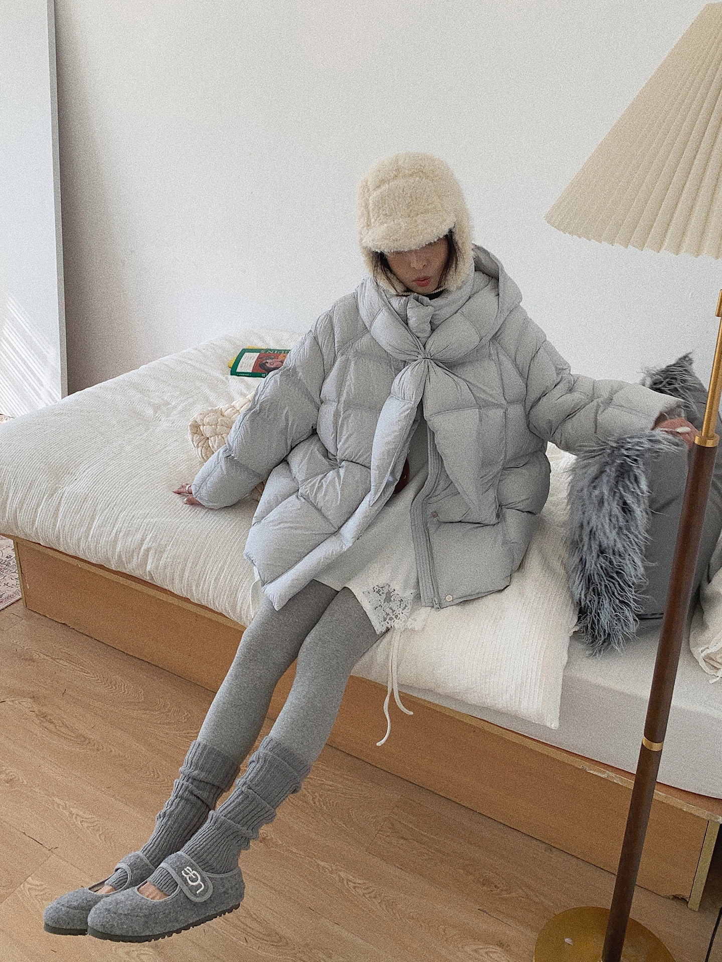 

Soloki Korean Sle Cute Rabbit Ear Loose Mid-Length A-Line down Jaet Women's Warm Thiened Long Sve Polyester Fiber