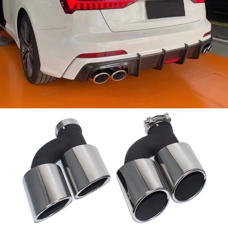 2pcs/set Dual Out Stainless Steel Car Rear Exhaust Pipe For Audi A4 A5 A6 A7 Up To S4 S5 S6 S7 Black Muffler Tip 60mm Nozzle