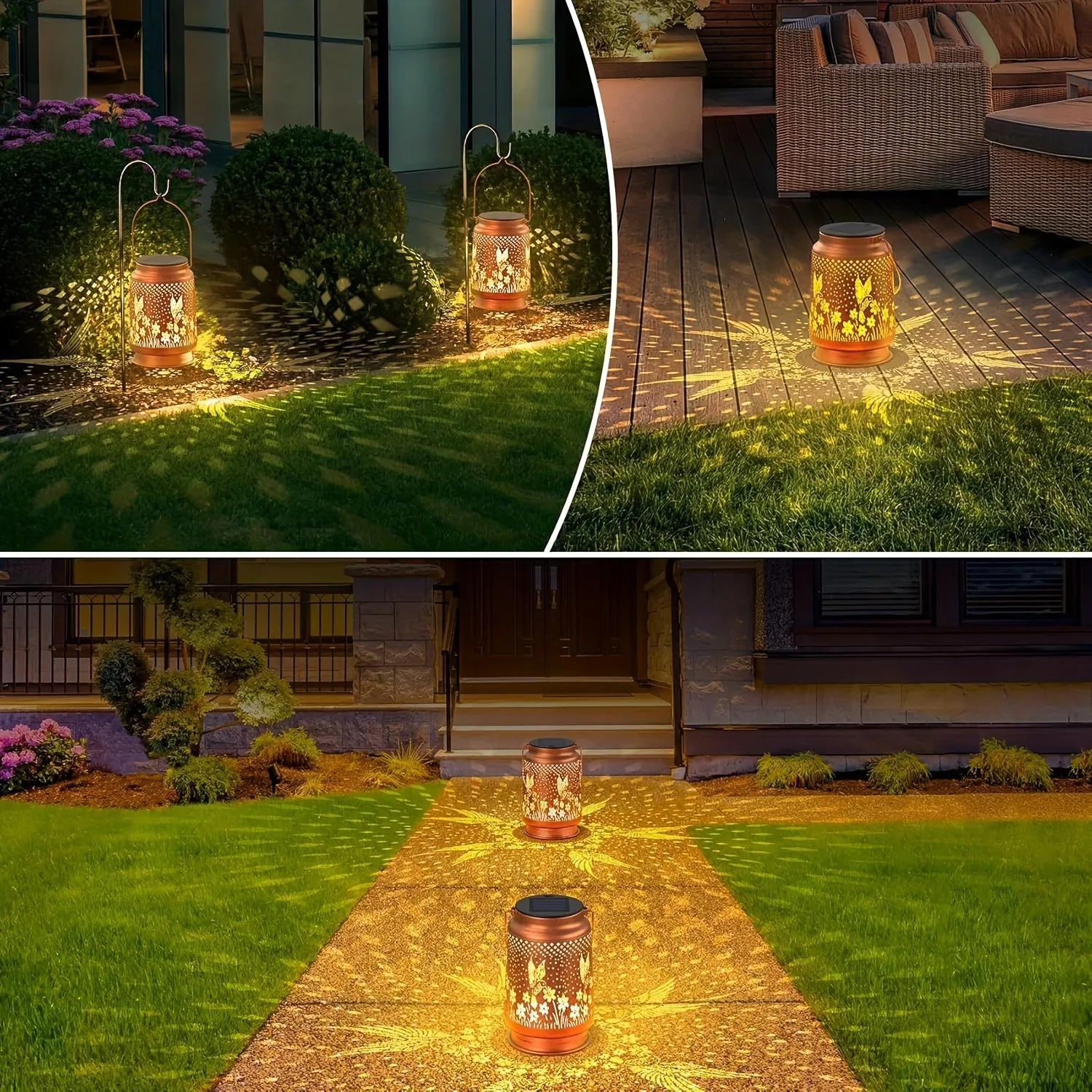 1 قطعة فانوس شمسي حديدي خارجي، مصباح حديقة يعمل بالطاقة الشمسية للمسار/الفناء، إضاءة ديكورية مقاومة للعوامل الجوية #6