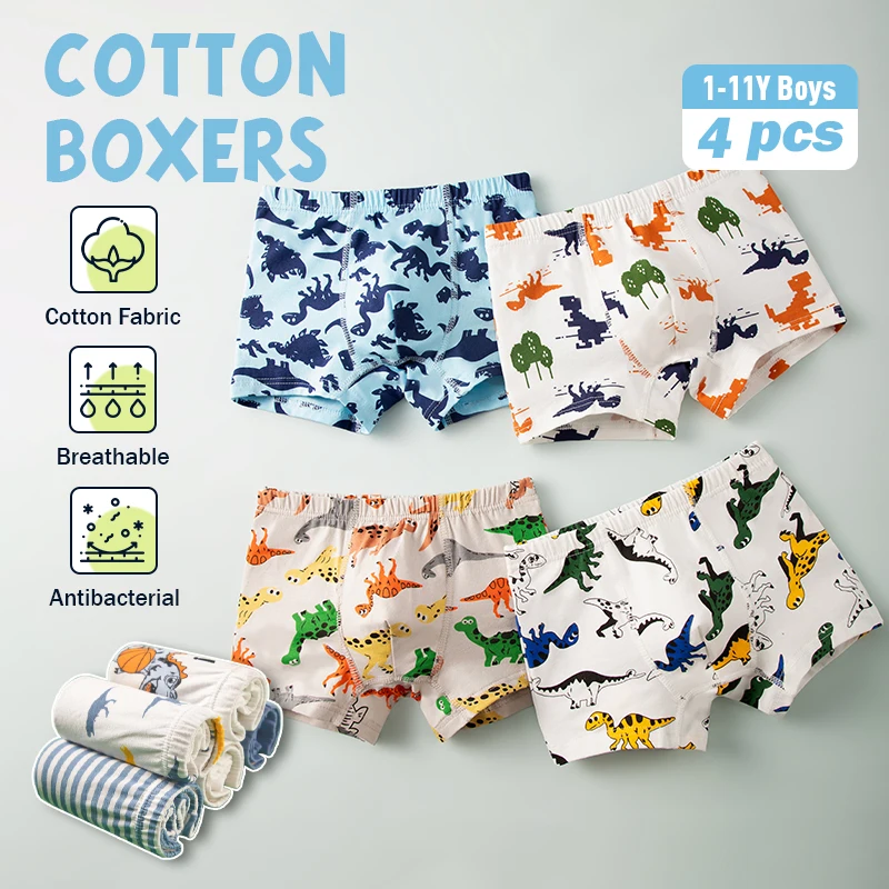 

LJMOFA Cotton Baby Underwear 2024Korean Cartoon Boxers For Boys Teenage Dinosaur Panties Shorts Boy Underpants 2 4 8 12 Yrs D328