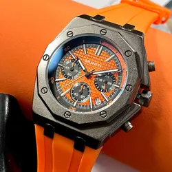 Military Sport Quartz Watches for Men Fashion Orange Silicone Strap Chronograph Waterproof Wristwatch with Date Luminous Hands