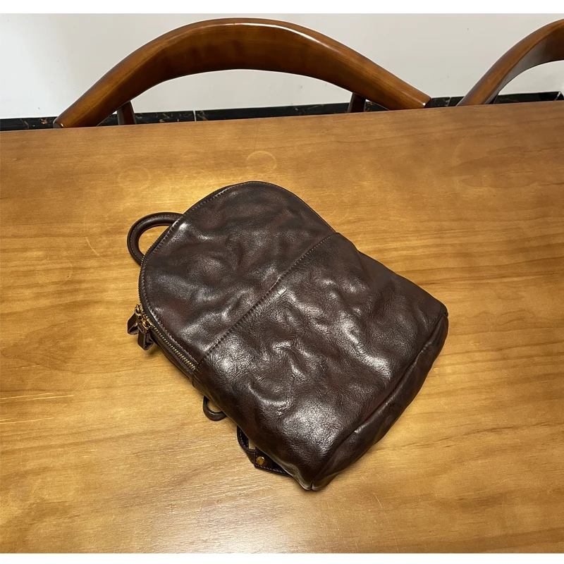 PNDME weekend party luxury first layer cowhide ladies backpack vintage outdoor travel handmade genuine leather women's schoolbag