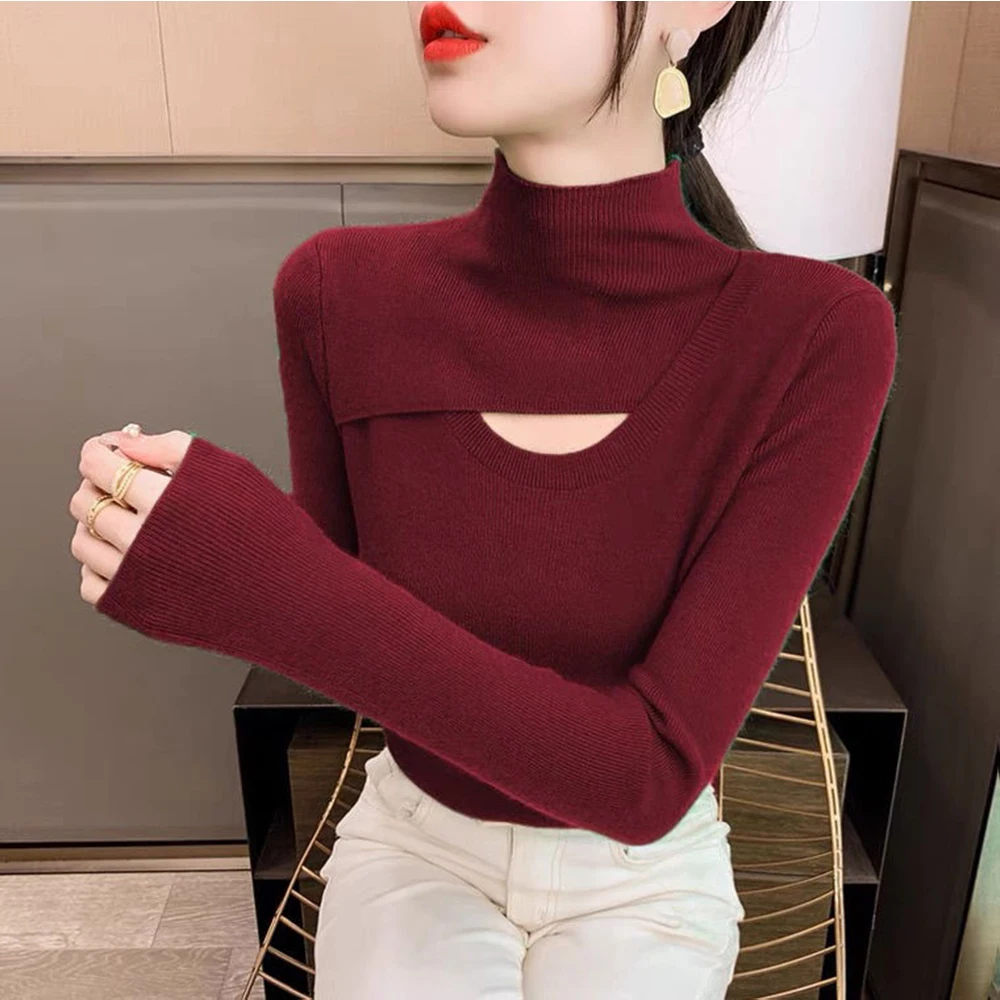 Women's Soft Shirt Knitted Pullover Sweater Long Sleeve Underlay Sweater Slim Fit All Season S-XL Warm Casual Version Fashion