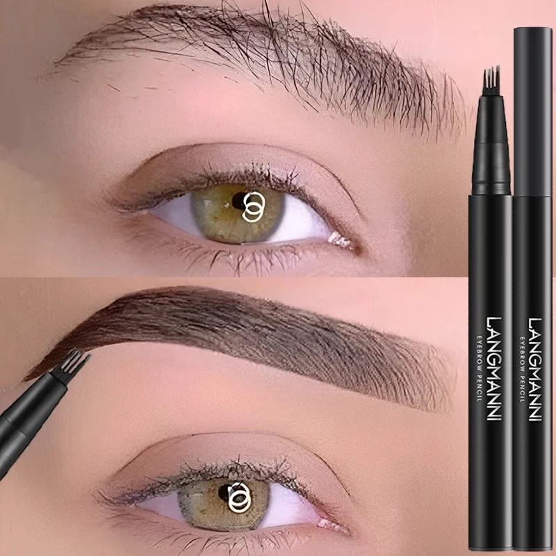 EyebloggPays l-Stylo à sourcils liquide imperméable à l'eau, stylo à sourcils, rehausseur de teinte de tatouage, sans décoloration, noir, marron, pointe à 4 fourches, cosmétiques