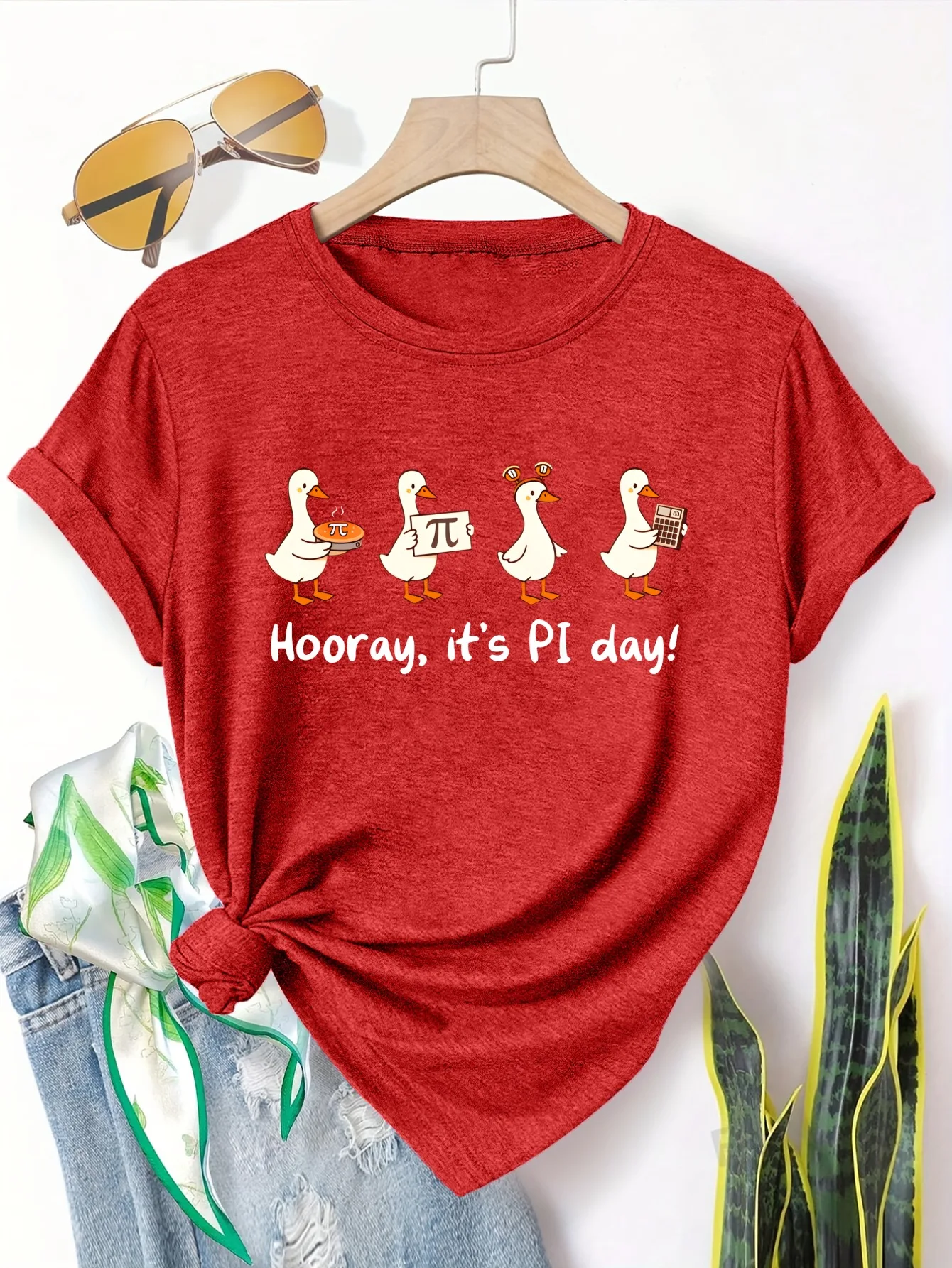

Plus size women's short sleeve T-shirt Duck Pi Day Celebration Fun soft and comfortable fabric summer outfits women's clothing
