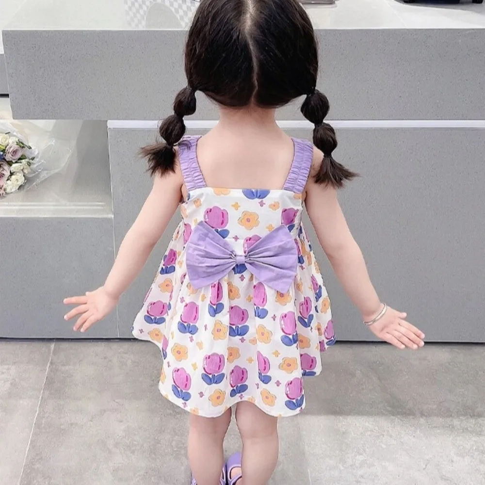 Princess Style Floral Baby Girls Beach Dresses Tulip Soft A-Line Dress Strapless Breathable Gown Dress Summer