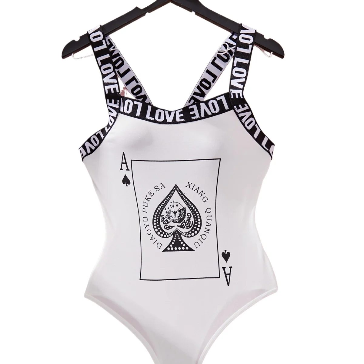 Letter Strap Poker Pattern Body Shaping Corset With Thong One-Piece