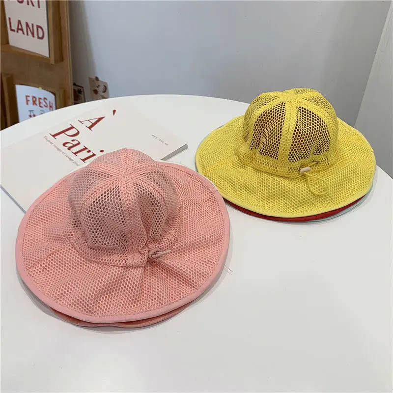 1-5Y Baby Mesh Net Hat Summer Breathable Sun Basin Cap For Boys Girls Cartoon Big Eaves Bucket Hats Beach Children Fisherman Cap