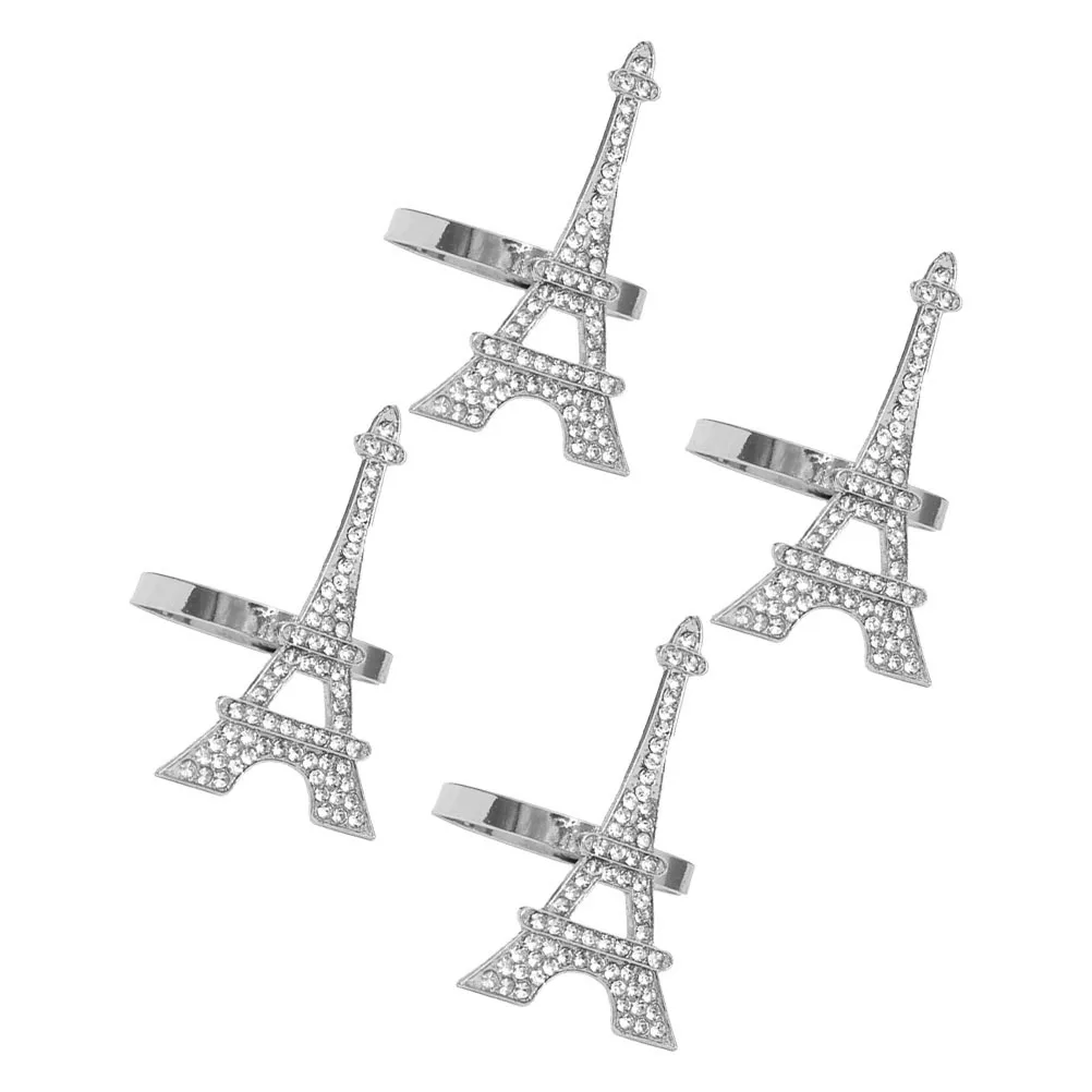 

4 Pcs Ring Napkin Chic Decorative Serviette Buckle Eiffel Tower Banquet Rings Silver Alloy Travel