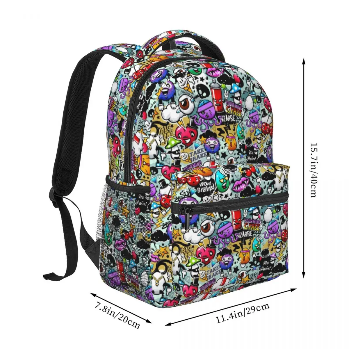Pop Art Graffiti Funny Comics Faces Backpack for Men Women Fashion Student Business Daypack College Shoulder Bag 17in