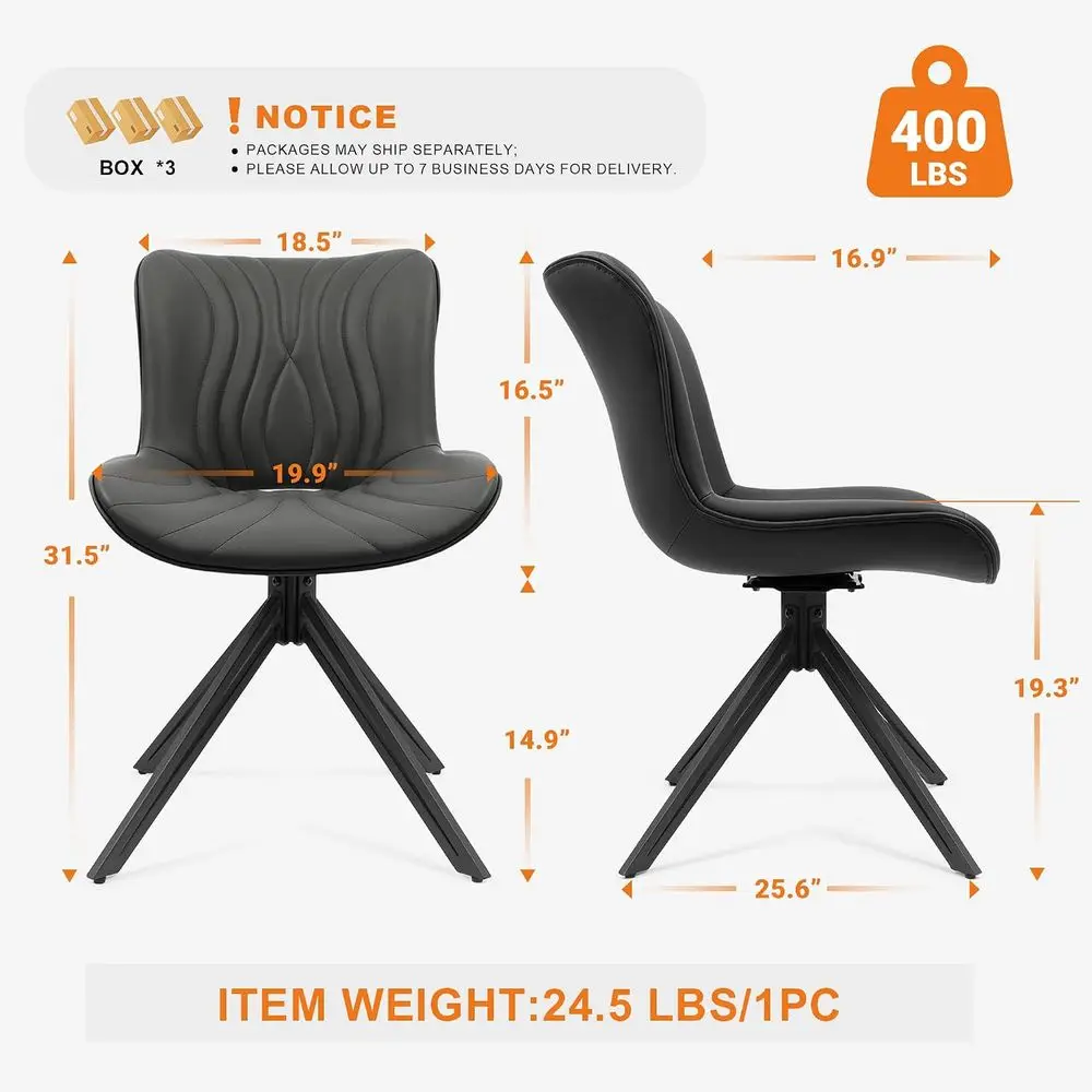 Dining Chairs Set o 6, aux Leather Upholstered Swivel Chairs Black | 360° Swivel Design, Padded Backrest, ArmlMetal Legs, -Centu