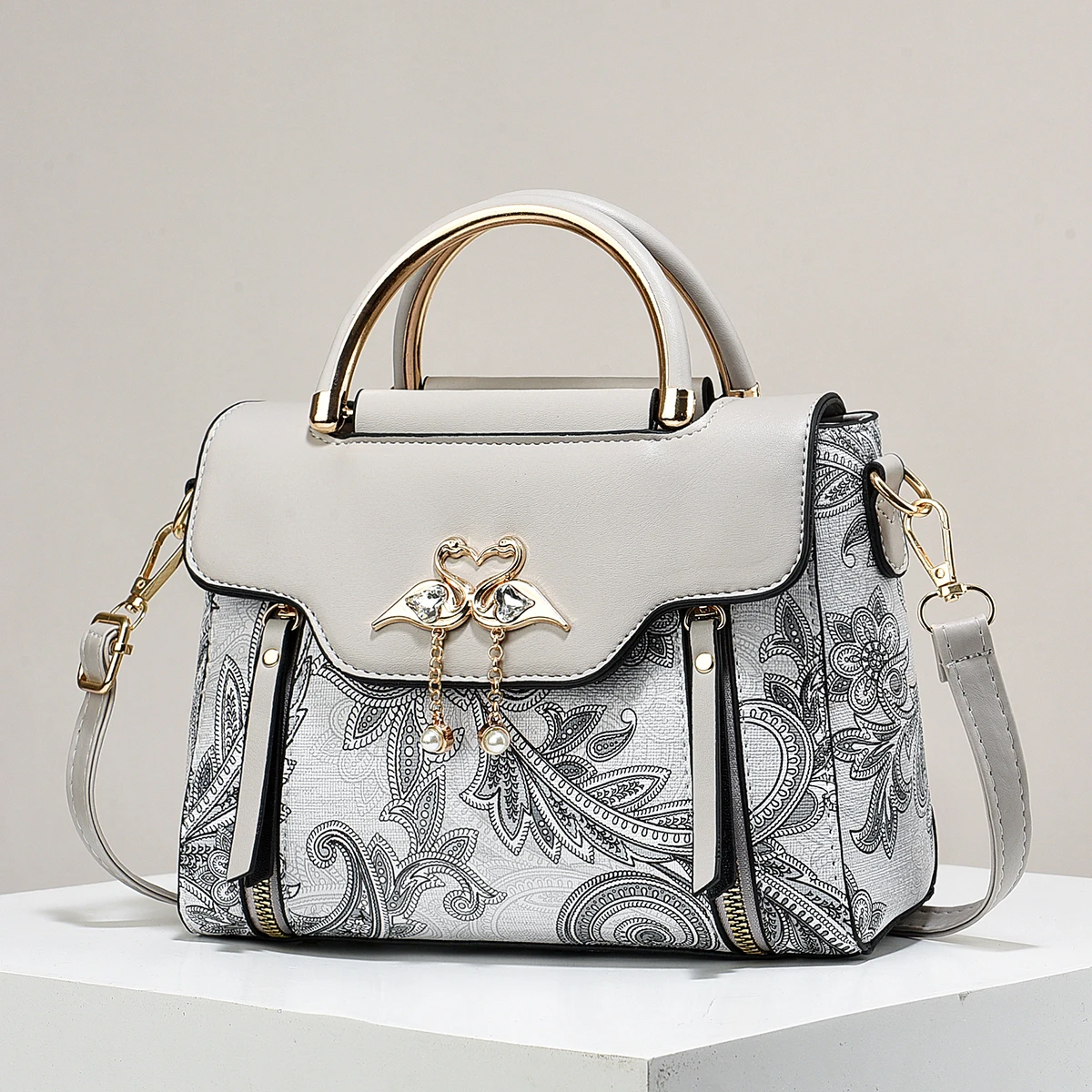 DX20229 Single Shoulder Bag Soft Surface PU Material Printed Design Color Block Stylish Women's Bag Summer 2024 Trend