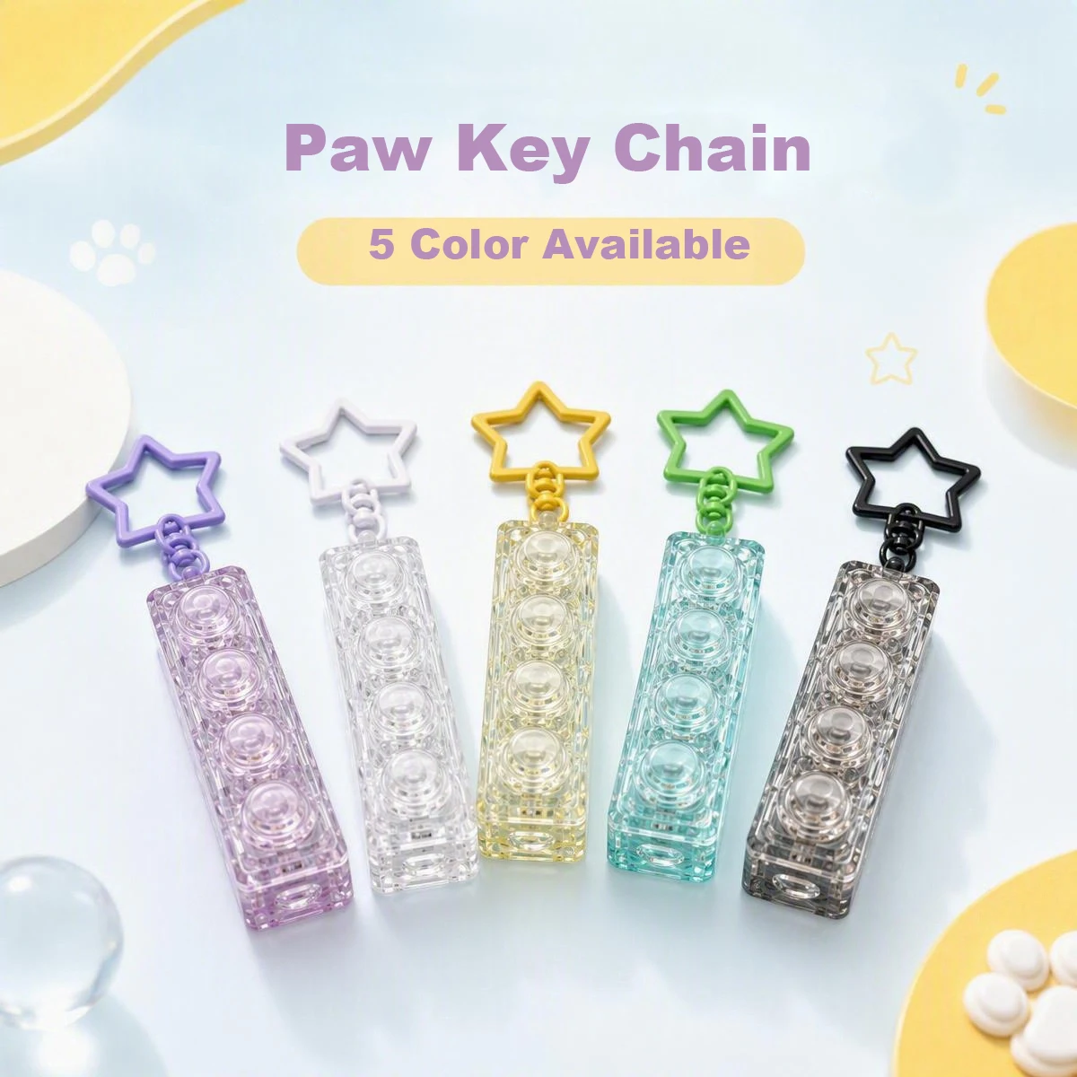 4 Keys Cat Paw Mechanical Switch Tester Keychain Fidget Toy Transparent Keycap Stress Relief Pendant With Star Chain No Light