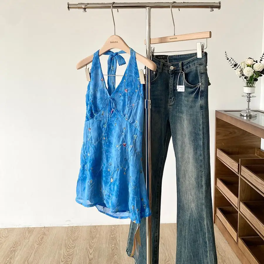 

Korean Style Fashionable and Versatile Slim Neck Halter Vest Women's Top Trendy 2025 Summer New