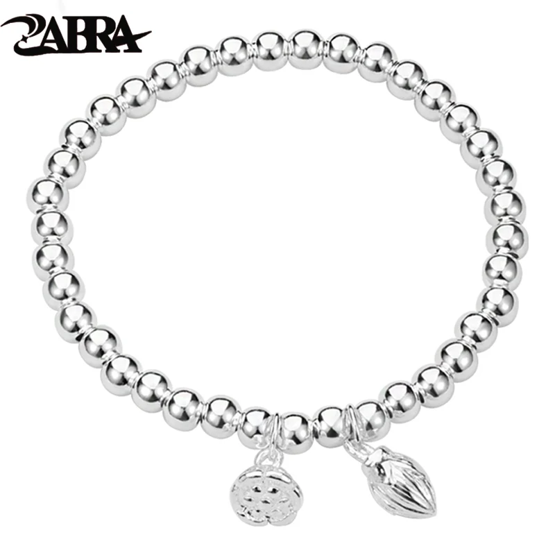 ZABRA 999 Pure Silver Two Generations Happy Bracelet for Women, with Tie Lian Silver Beads Handstring and Bead Gift