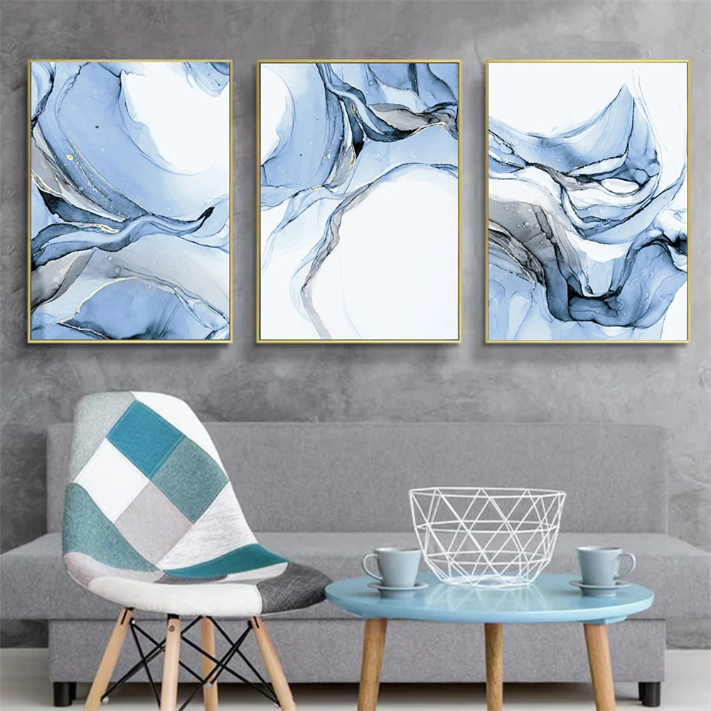 

Abstract Gold Black Blue Marble Wall Art Canvas Painting Modern Posters And Prints Nordic Wall Pictures Living Room Home Decor