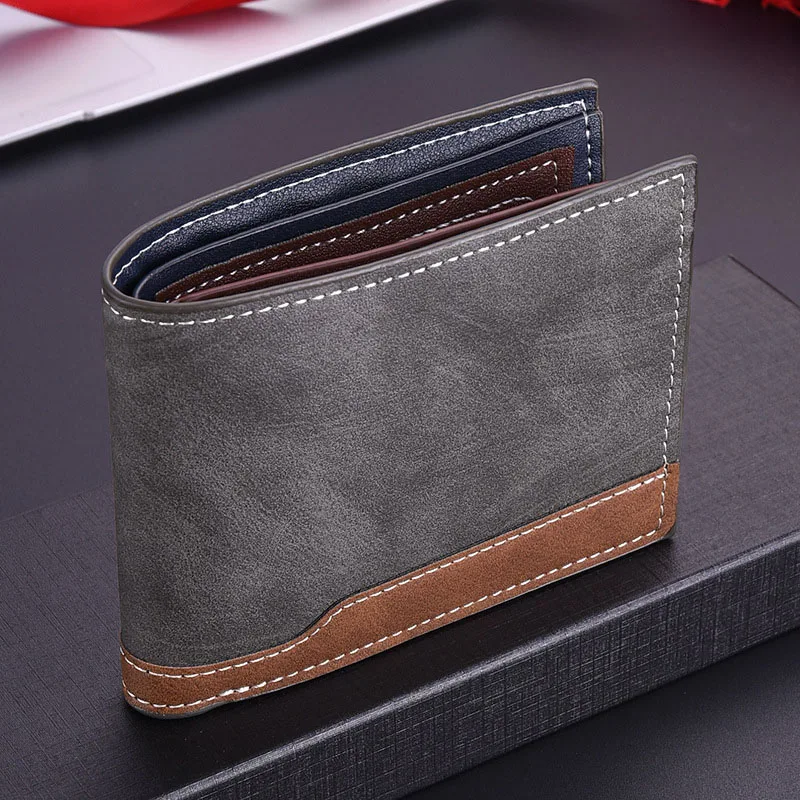Black Coffee Retro Style New PU Leather Men's Short Wallet Two Fold Design Coin Purse with ID Card Holder purse Suitable for Men