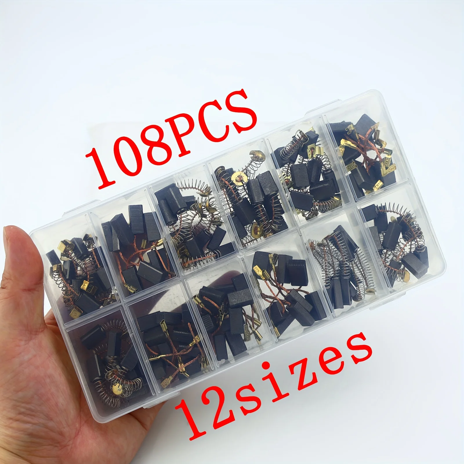 108 فرشاة كربون، مجموعة قطع غيار مجموعة فرش كربون للأدوات الكهربائية، متوفرة في 12 مقاسًا مختلفًا، هي الخيار المثالي للحفاظ على واستبدال الأدوات الكهربائية #4