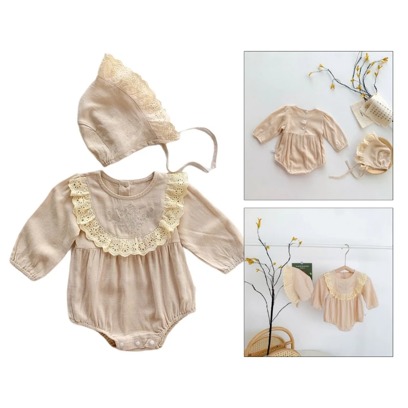 

Baby Photo Clothes Lacy Jumpsuit Newborn Costume Photo Props OnePiece Romper Photo Hat Skin-Friendly Photoshoot Outfit