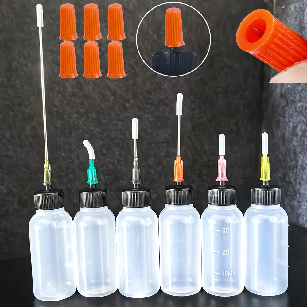 1 Set of Plastic Squeeze Bottles (30ml) Includes 6 Squeeze Bottles, 6 Different-Sized Needles, 6 Anti-Clogging Caps for the Bottle Mouths, 6 Needle Protective Covers, Ldpe Oil Applicators, Precision Gun-Style Oil Bottles —— Easy to Use for Knives, Hinges, Glue, Diy, and Other Applications