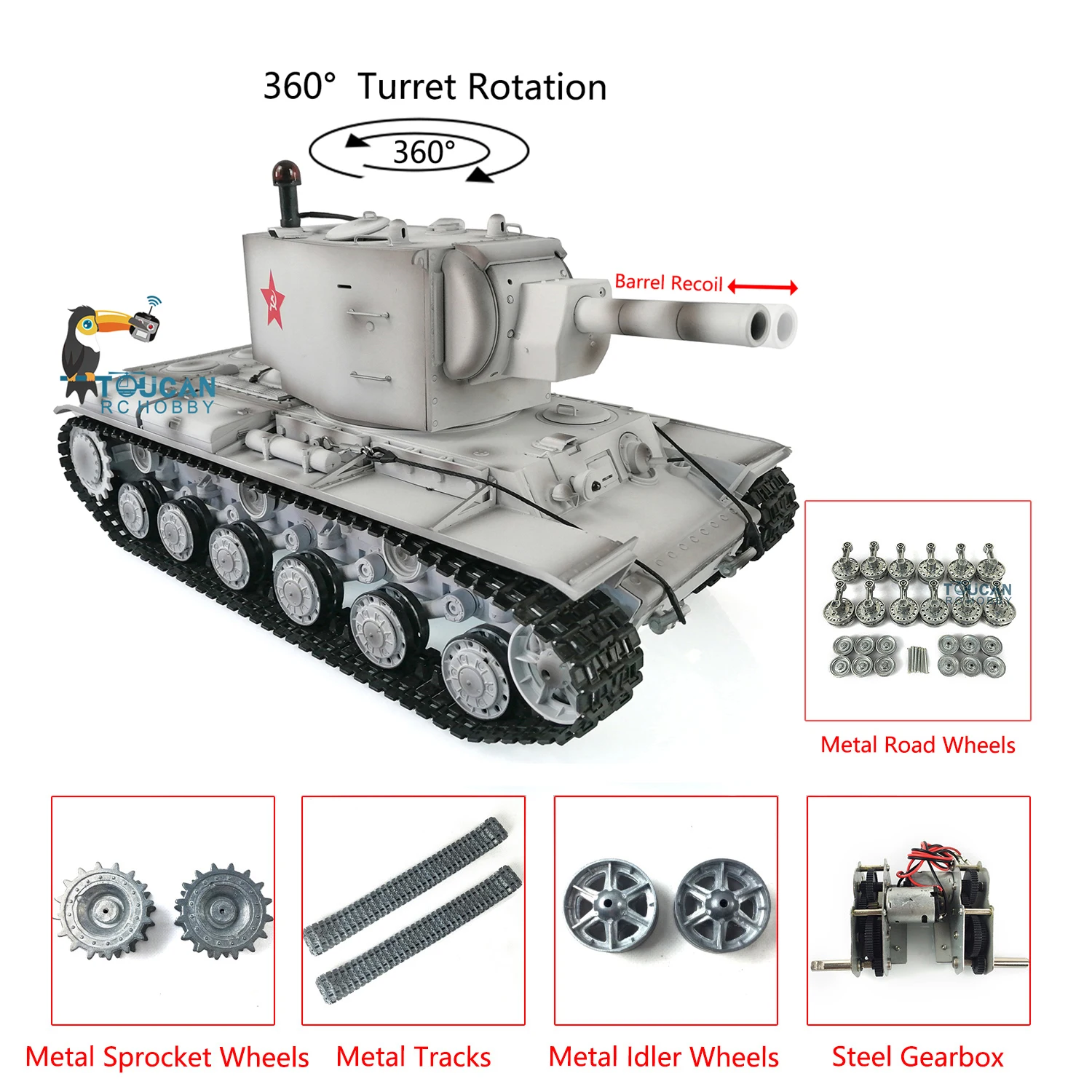 Henglong 1/16 7.0 Customized Soviet KV-2 Gigant RTR RC Tank 3949 z metalowymi kółami napędowymi, kołami bocznymi, zębatkami, lufą i gąsienicami